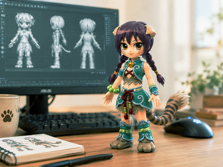 貓系少女角色三維公仔設計作品